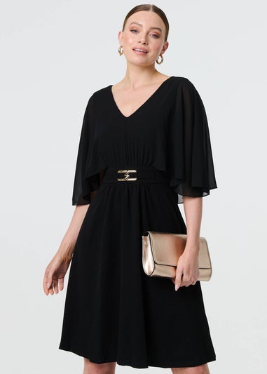 Izabel London Black Belt Detail 1/2 Batwing Sleeve Dress