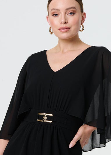 Izabel London Black Belt Detail 1/2 Batwing Sleeve Dress