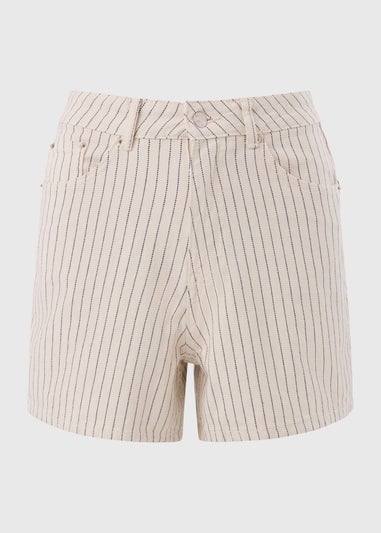 Ecru Stripe High Waisted Shorts