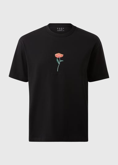 Black Flower Embroidered T-Shirt