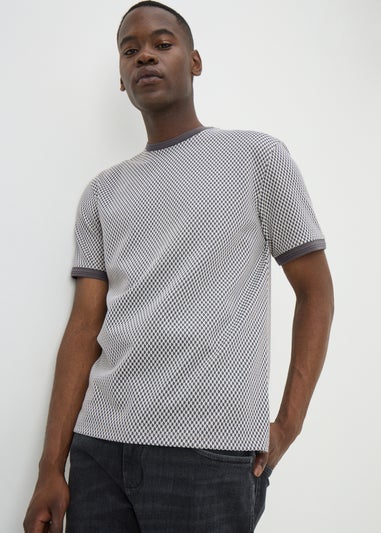 Charcoal Smart Jacquard Checker T-Shirt