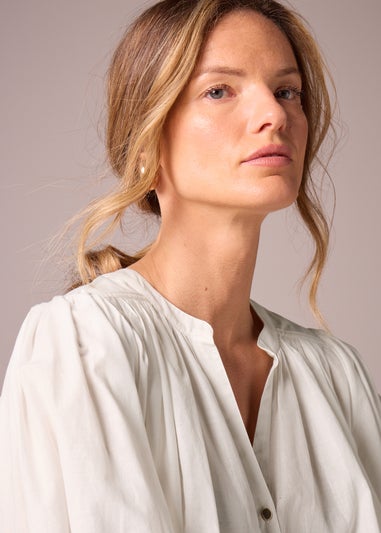 Et Vous White Cotton Blouson Sleeve Blouse
