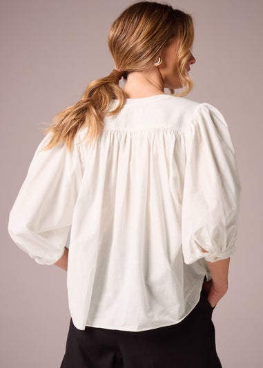 Et Vous White Cotton Blouson Sleeve Blouse
