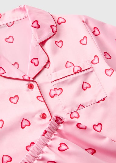 Girls Pink Hearts Satin Pyjama Shorts Set (4-13yrs)