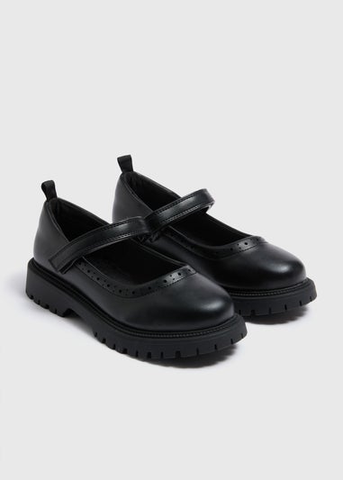 Girls Black Chunky Sole School Shoes (Younger 10-Older 6)