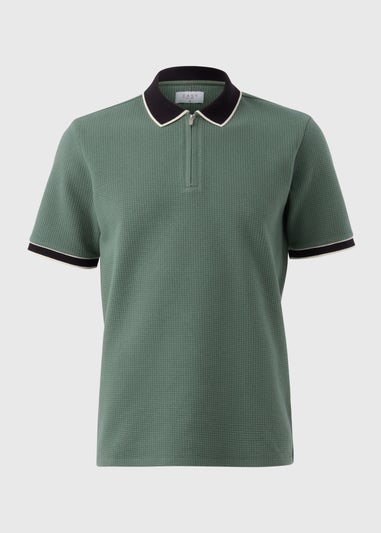 Green Smart Waffle Zip Polo Shirt