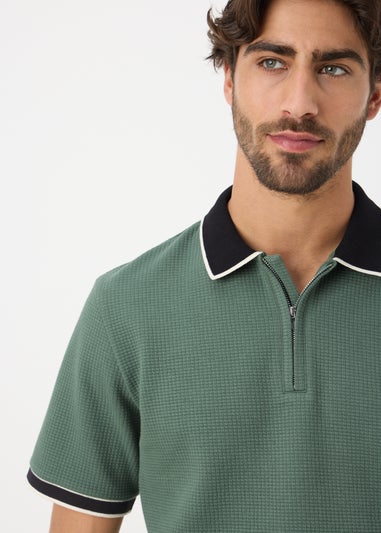 Green Smart Waffle Zip Polo Shirt