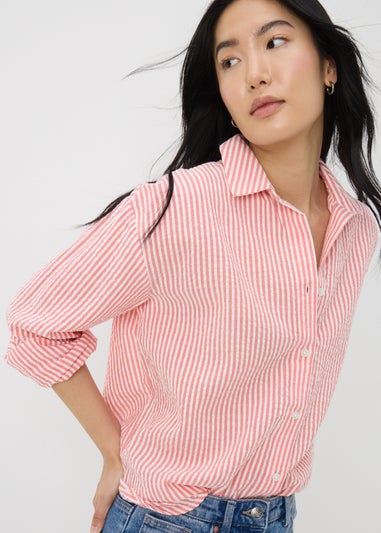 Coral Stripe Seersucker Cotton Shirt