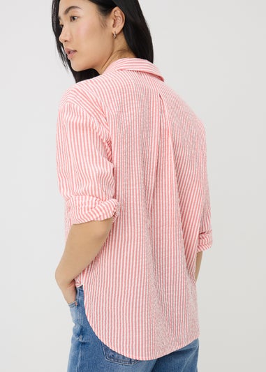 Coral Stripe Seersucker Cotton Shirt