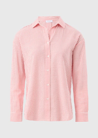 Coral Stripe Seersucker Cotton Shirt