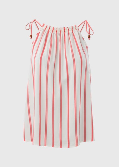 Coral Stripe High Neck Cami Top