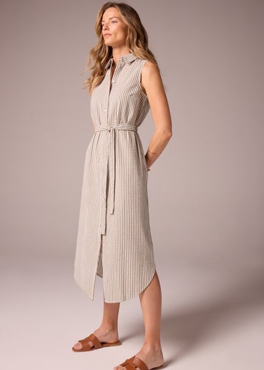 Brown Stripe Midi Shirt Dress