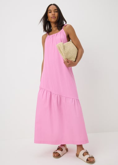 Pink Asymmetric Tiered Cami Maxi Dress