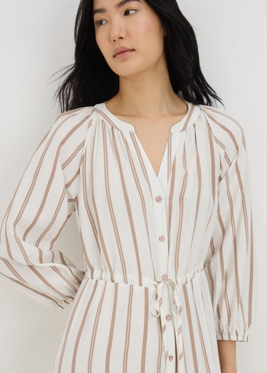 Taupe Stripe Raglan Midi Shirt Dress
