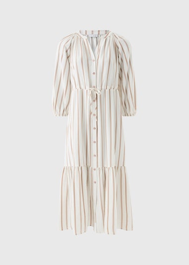 Taupe Stripe Raglan Midi Shirt Dress