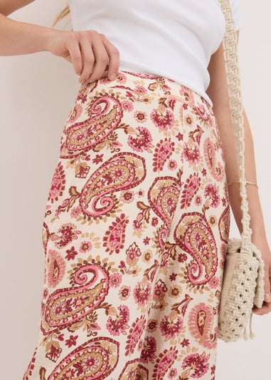 Pink Paisley Print Wide Leg Trousers
