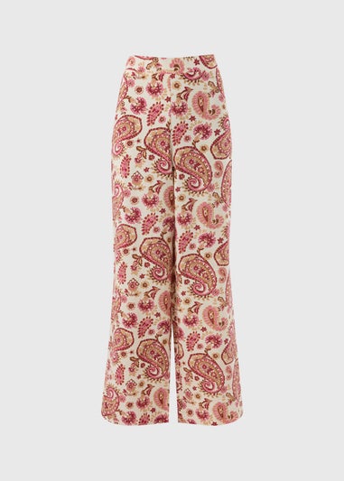 Pink Paisley Print Wide Leg Trousers