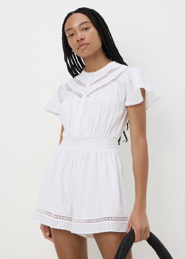 White Lace Button Playsuit