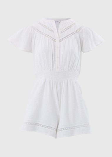 White Lace Button Playsuit