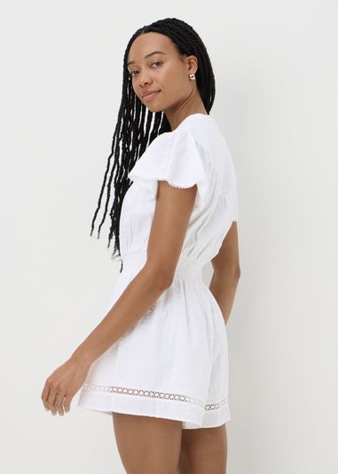 White Lace Button Playsuit