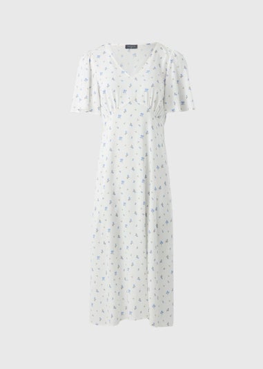 Blue Ditsy Floral Midi Tea Dress