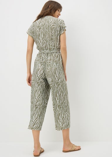 Sage Green Zebra Print Plisse Jumpsuit