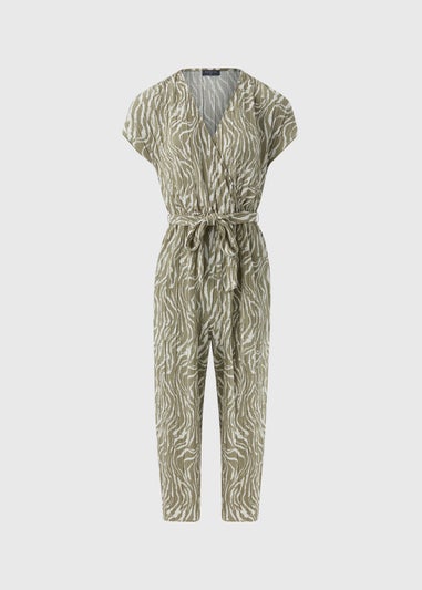 Sage Green Zebra Print Plisse Jumpsuit