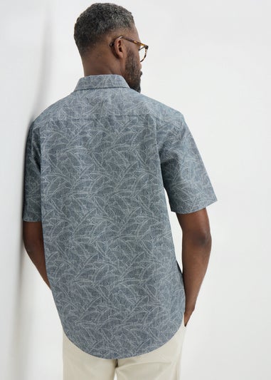 Lincoln Navy Chambray Leaf Print Shirt