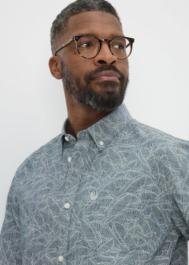 Lincoln Navy Chambray Leaf Print Shirt