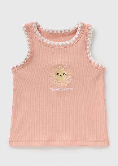 Girls Peach Sun Embroidered Vest (1-7yrs)