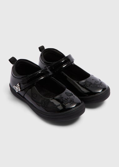 Girls Black Butterfly Light Up School Shoes (Younger 8-Older 2)