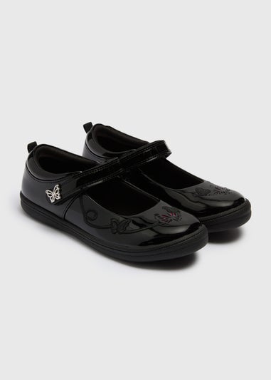 Girls Black Butterfly Light Up School Shoes (Younger 8-Older 2)