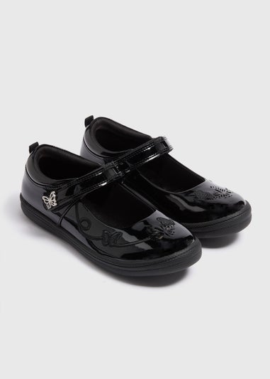 Girls Black Butterfly Light Up School Shoes (Younger 8-Older 2)