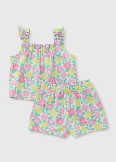 Girls Pink Floral Top & Shorts Set (1-7yrs)