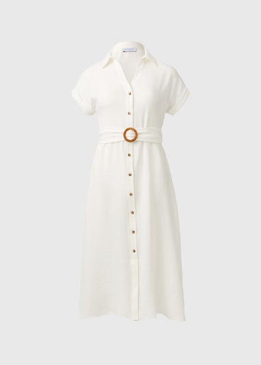 Cream Buckle Midi Shirt Dress