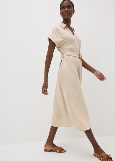 Stone Buckle Shirt Midi Dress