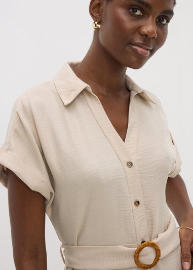 Stone Buckle Shirt Midi Dress