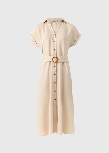 Stone Buckle Shirt Midi Dress