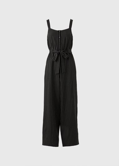 Black Stripe Button Front Jumpsuit