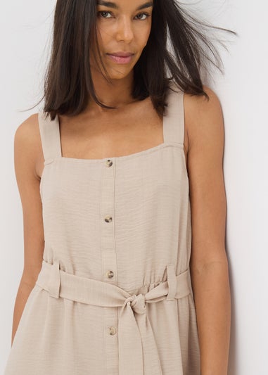 Stone Belted Square Neck Midi Dress