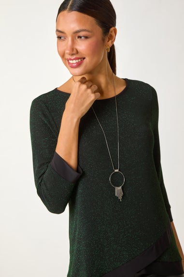 Roman Green Necklace Trim Shimmer Top