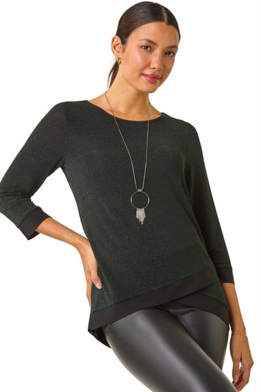 Roman Green Necklace Trim Shimmer Top