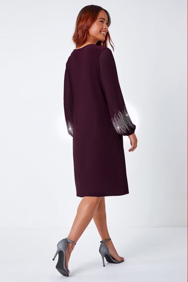 Roman Plum Petite Sparkle Sleeve Stretch Dress