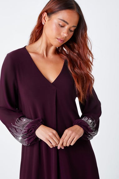 Roman Plum Petite Sparkle Sleeve Stretch Dress