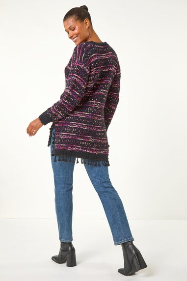 Roman Black Boucle Fringe Hem Tunic Jumper
