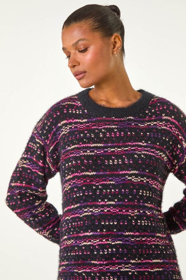 Roman Black Boucle Fringe Hem Tunic Jumper