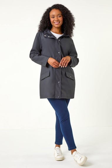 Roman Navy Petite Hooded Zip & Pocket Raincoat