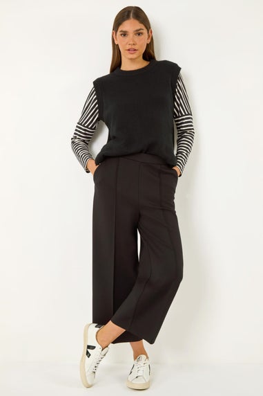 Roman Black Pocket Detail Stretch Waist Culottes