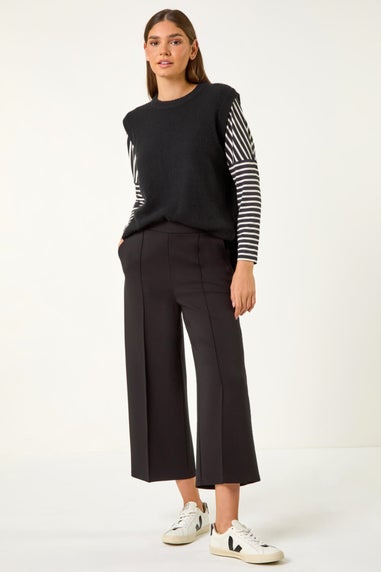 Roman Black Pocket Detail Stretch Waist Culottes