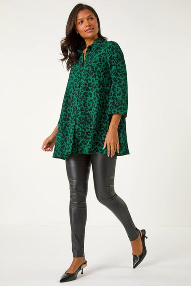 Roman Green Swing Shape Animal Print Blouse